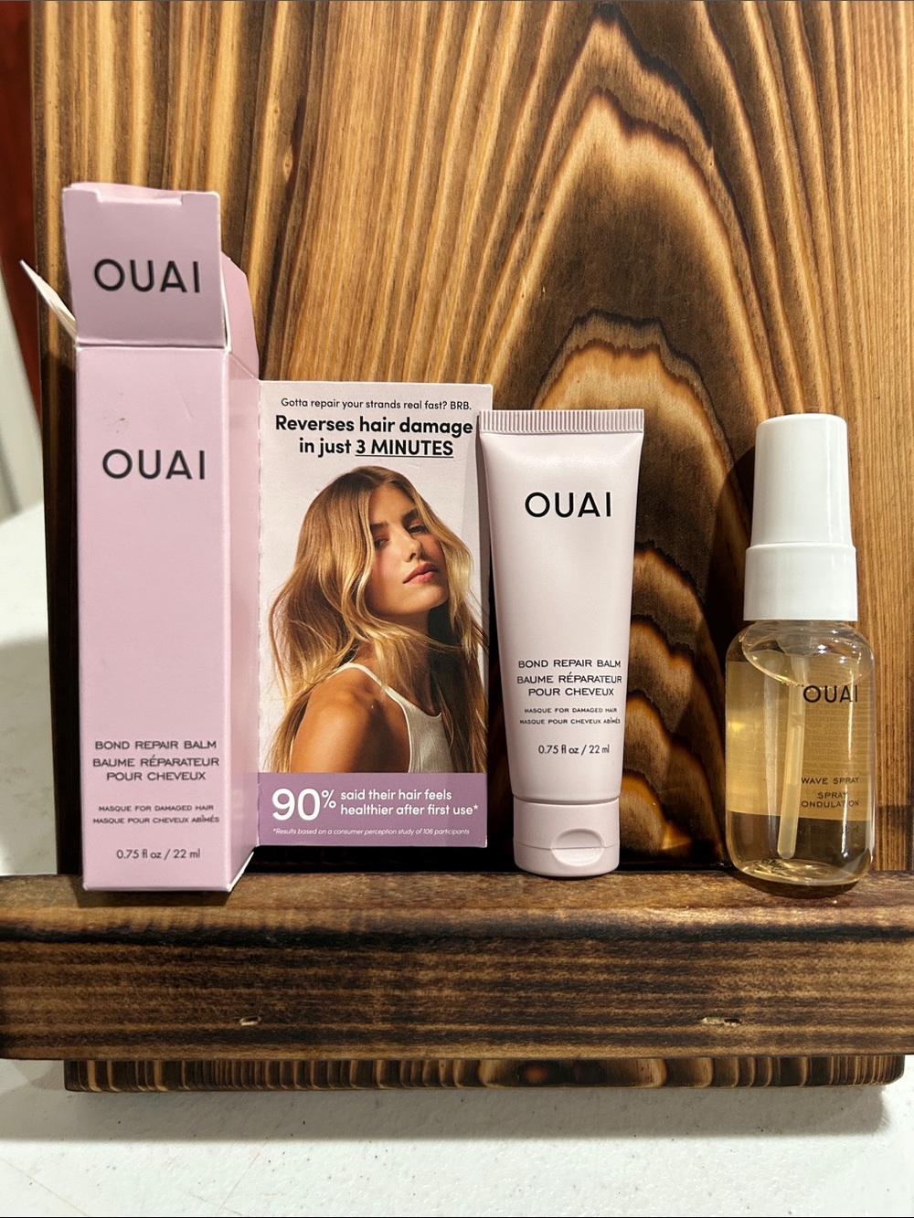 OUAI Pink Bond Repair Balm & Travel Wave Spray Duo